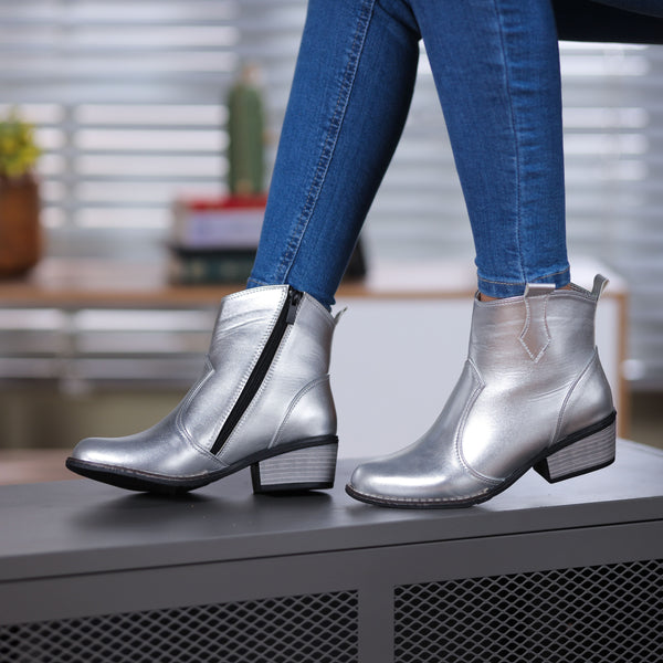 Texas Kökenli Ayakkabılar Leather Boots -Silver