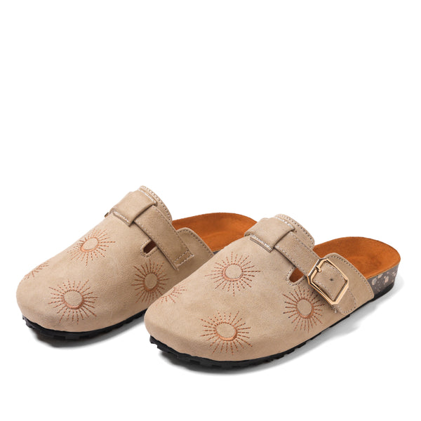 Comfy Soft embroidered Snow Footbed Women Clogs  - Beige