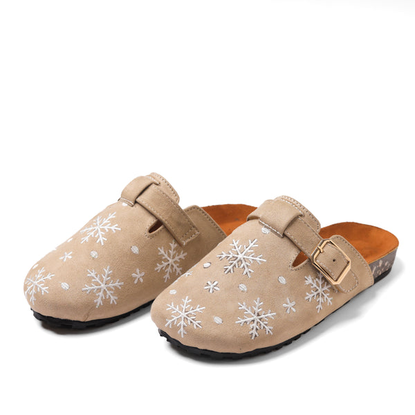 Comfy Soft embroidered Stars Footbed Women Clogs  - Beige