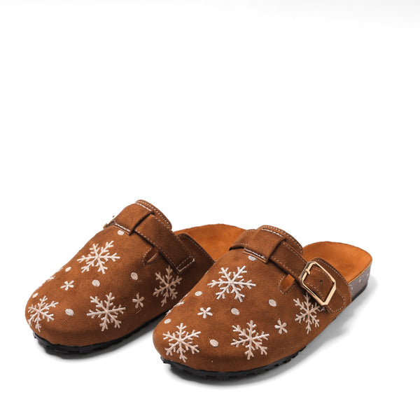 Comfy Soft embroidered Stars Footbed Women Clogs  - Havane