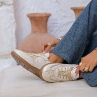 Beige Python-Texture Sneakers | Sleek & Stylish Casual Shoes
