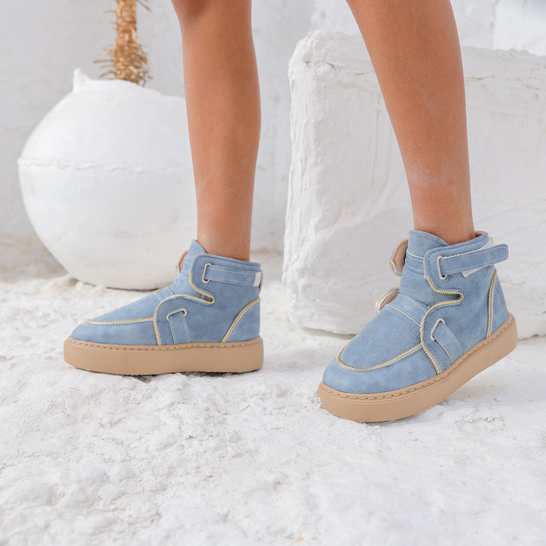 Ivory Hightop Boots - Blue