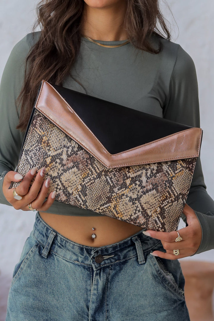 Python Envy Clutch Bag - Rose