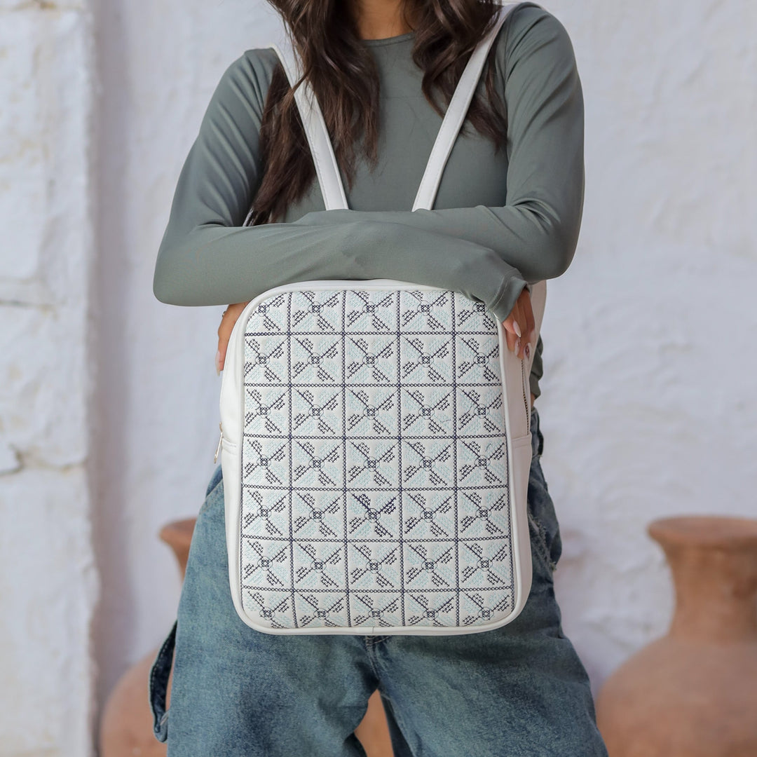 Embroidered Desert Backpack - White