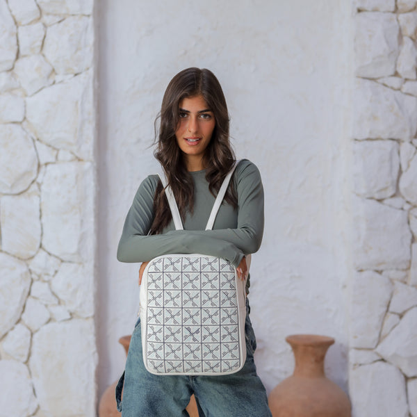 Embroidered Desert Backpack - White