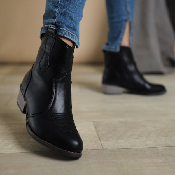 Texas Kökenli Ayakkabılar Leather embroidered Boots - Black