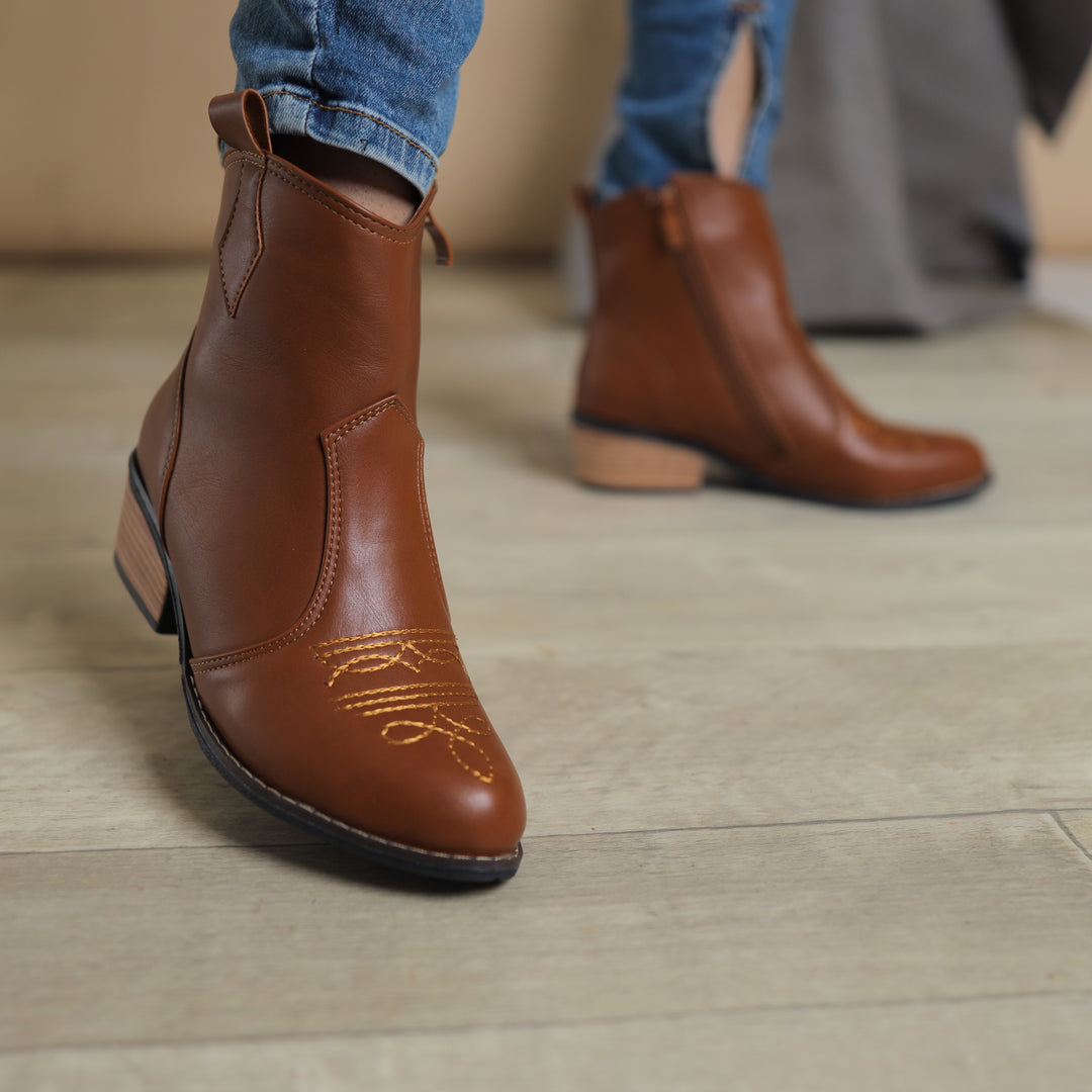 Texas Kökenli Ayakkabılar Leather embroidered Boots - Havane