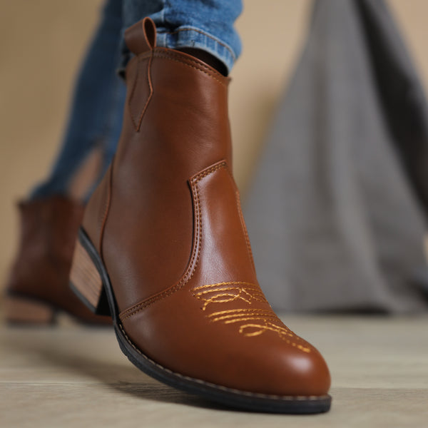 Texas Kökenli Ayakkabılar Leather embroidered Boots - Havane