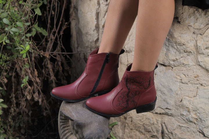 Prairie Rose Booties - Maroon