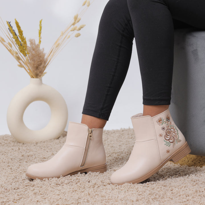 EmbroiderEase Boots- Beige