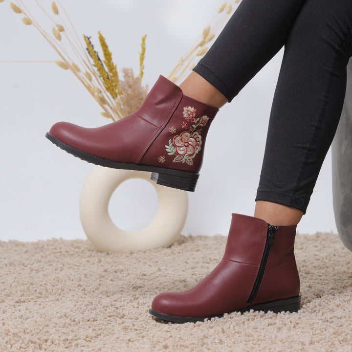 EmbroiderEase Boots- Burgundy