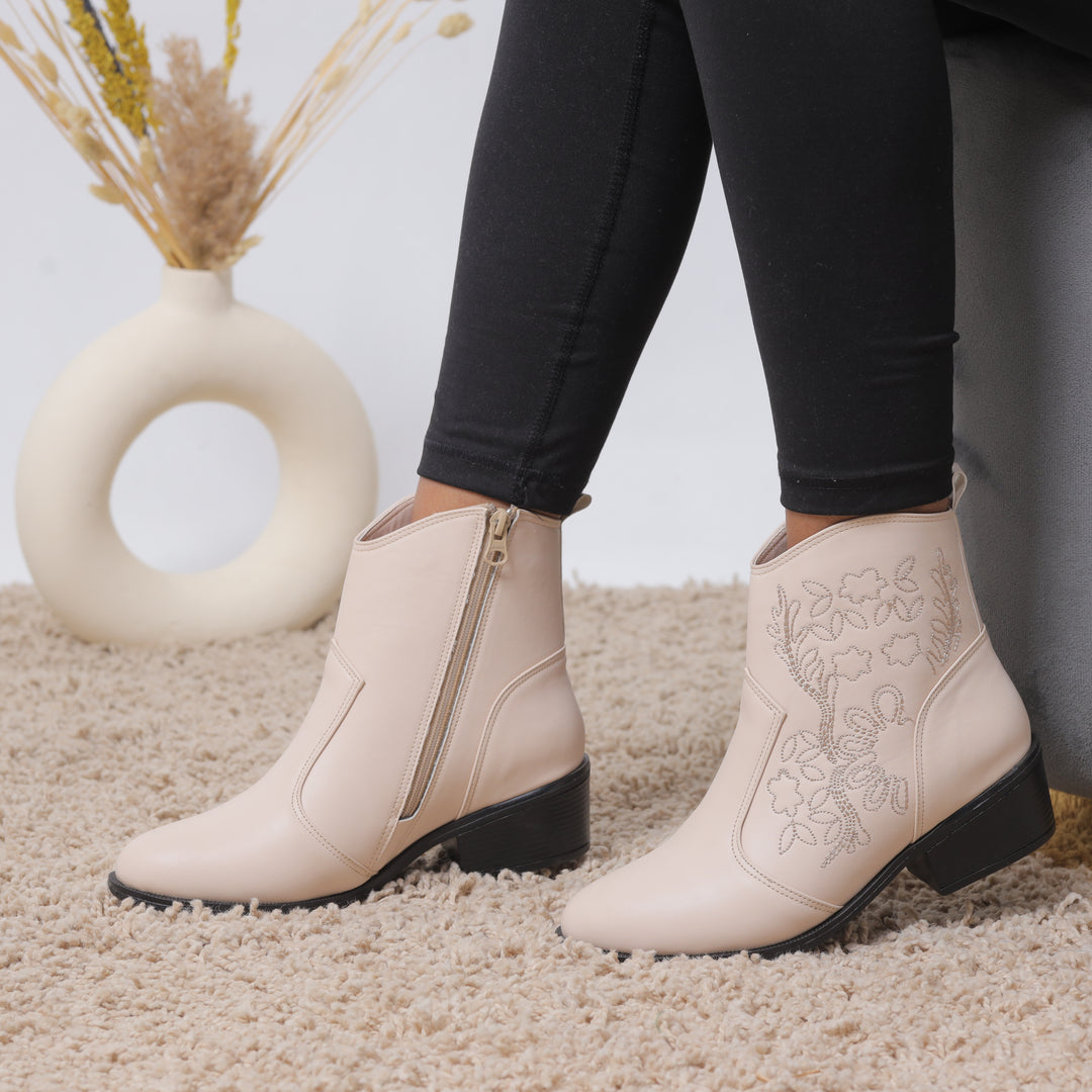 Prairie Rose Booties - Beige