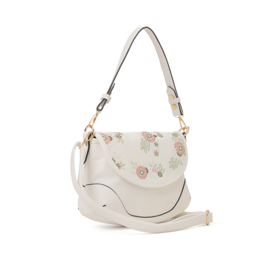 Floral Elegance Crossbody Bag White