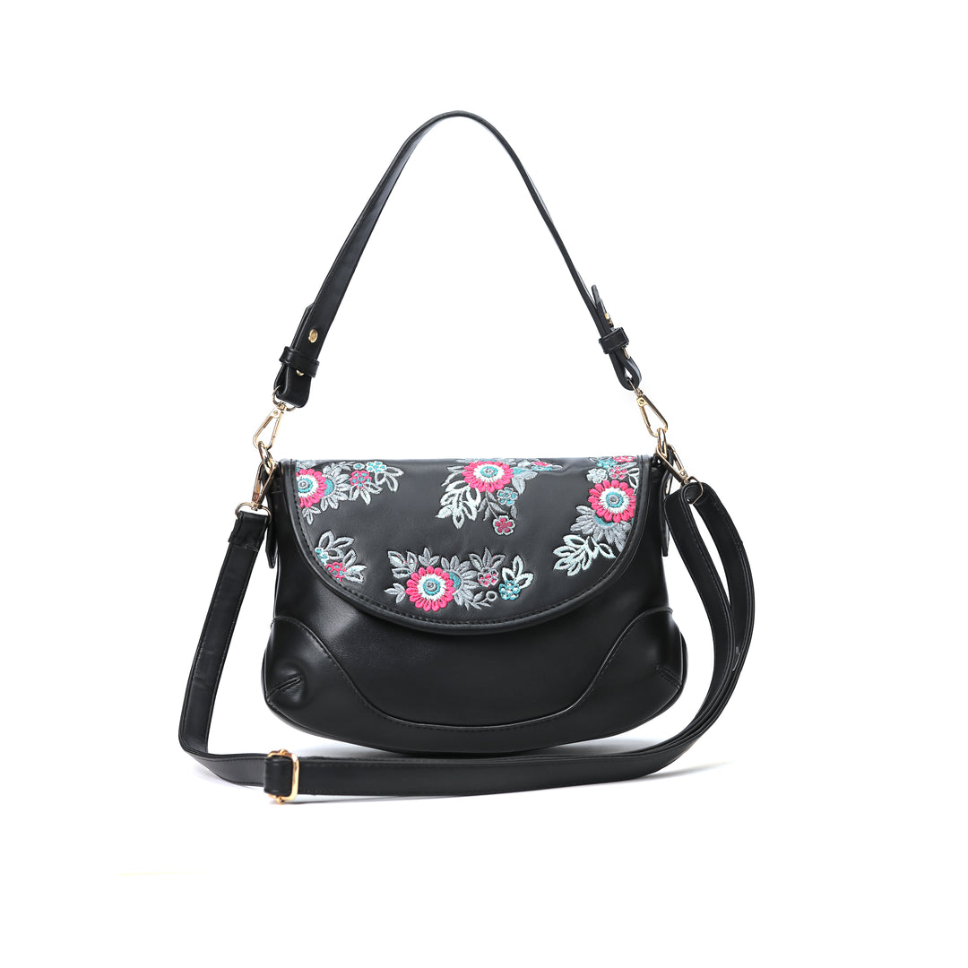 Floral Elegance Crossbody Bag Black