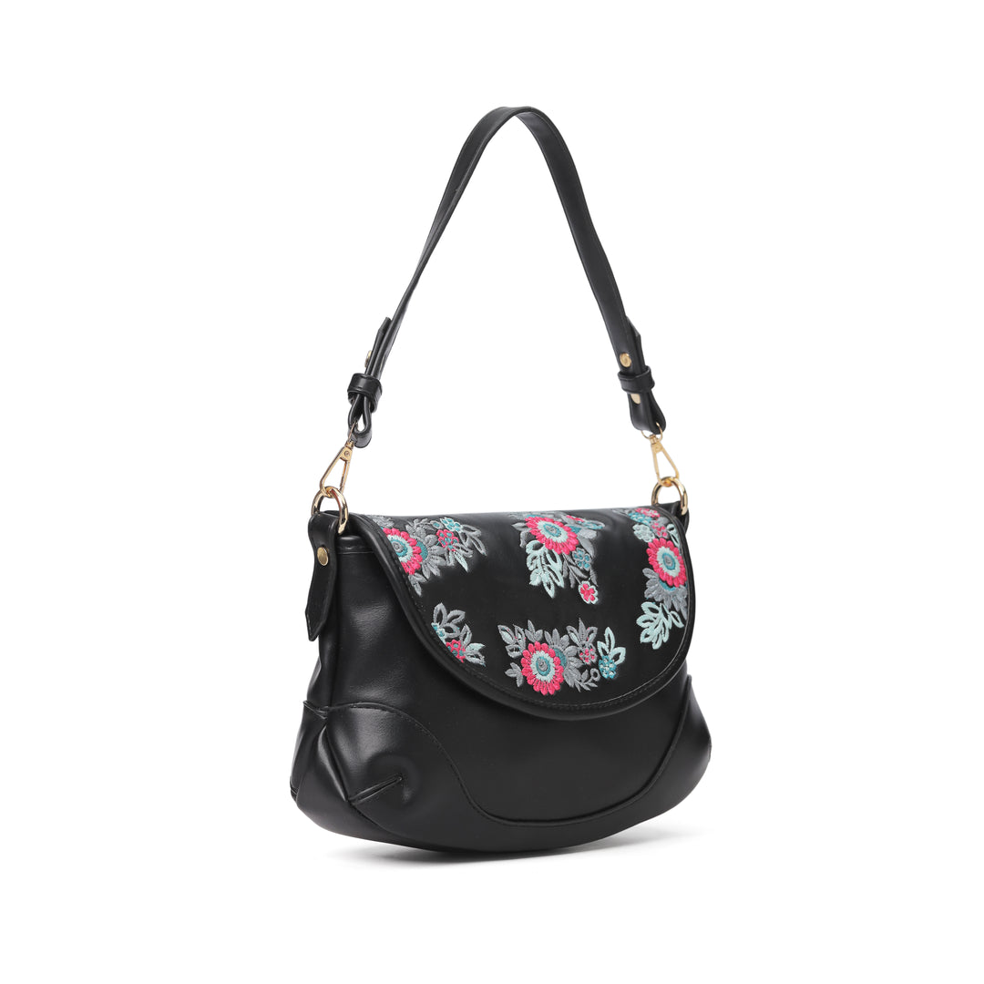 Floral Elegance Crossbody Bag Black