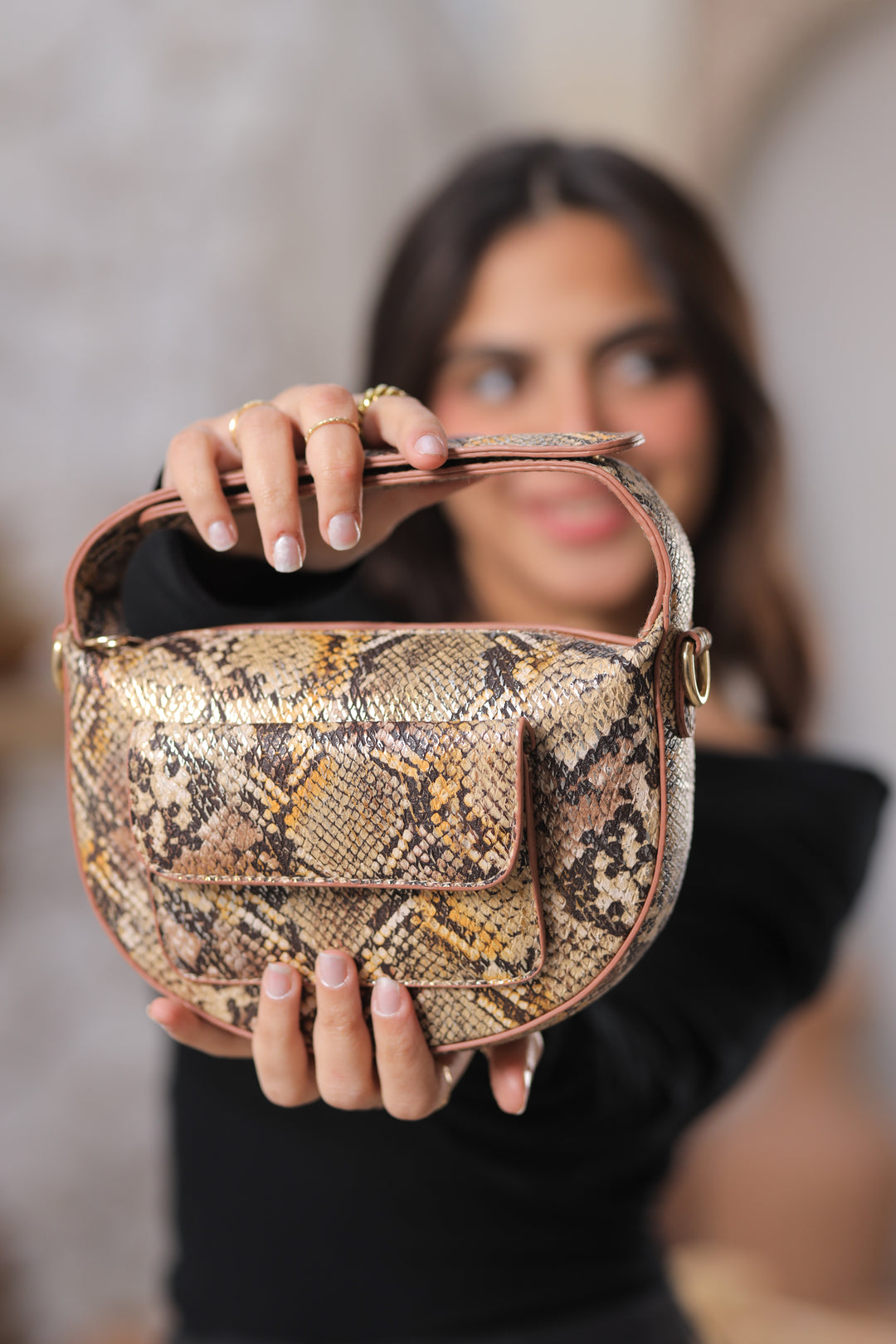 Midnight Luxe Bag - Beige Snake Skin