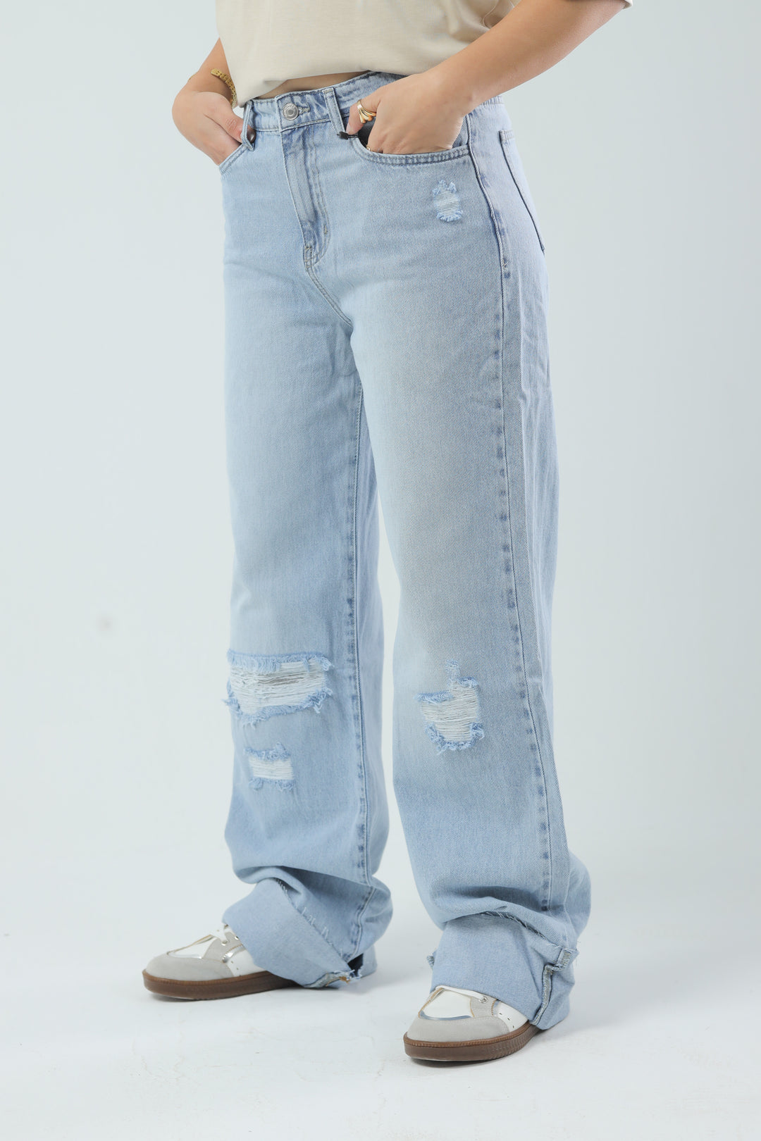 Wide Leg Fit Denim Light Blue Wash