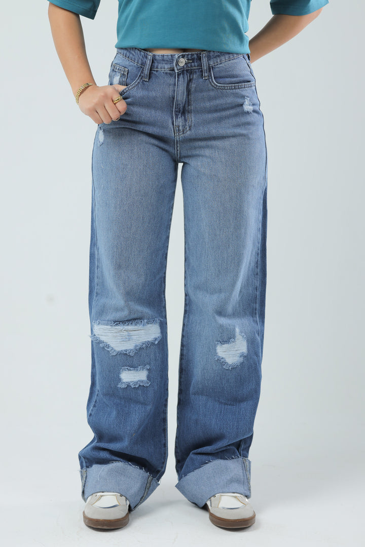 Wide Leg Fit Denim Medium Blue Wash