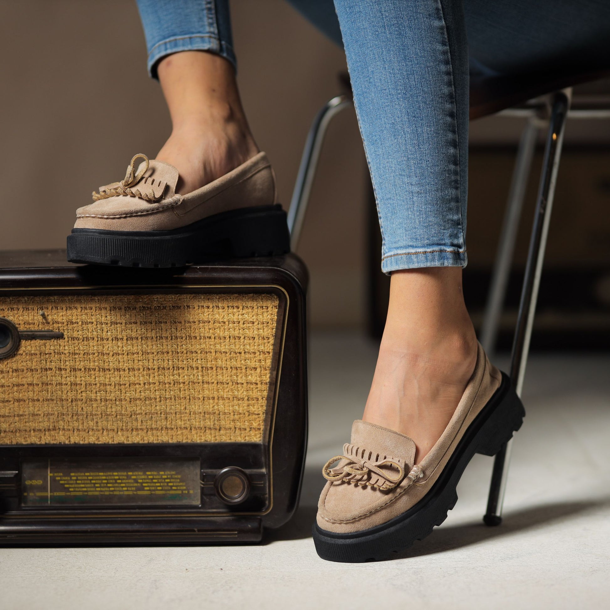 suede chunky loafers