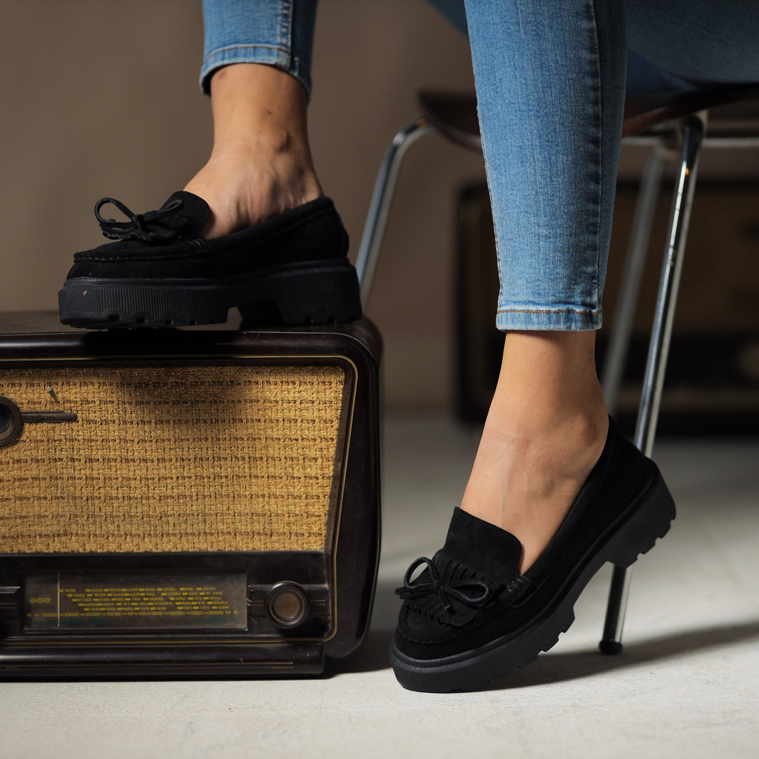 Quality Suede Chunky Loafers - Black