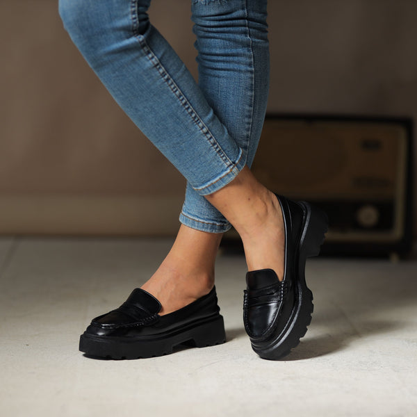 Quality Leather Chunky Loafers - Black