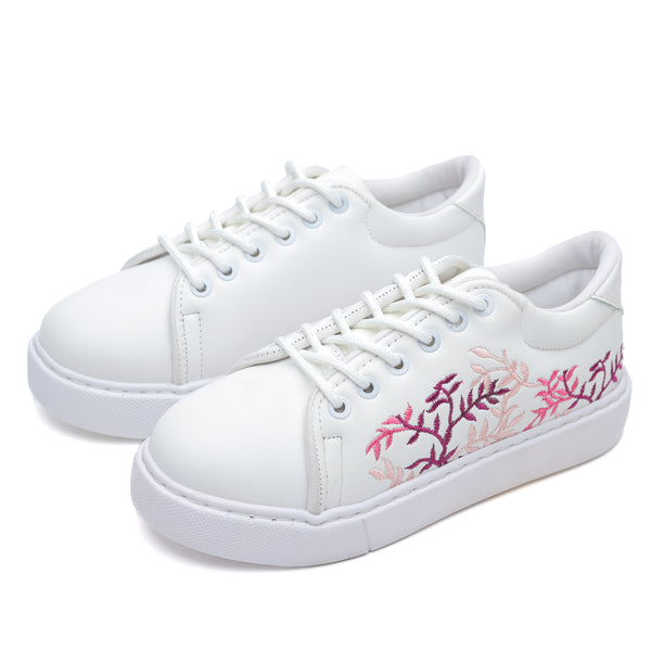 Leafy Quality Pink Embroidered Sneakers