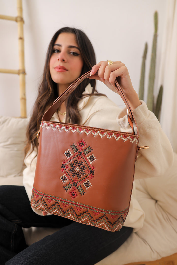 Havan Embroidered Tote Leather Bag