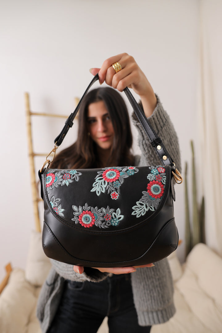 Floral Elegance Crossbody Bag Black