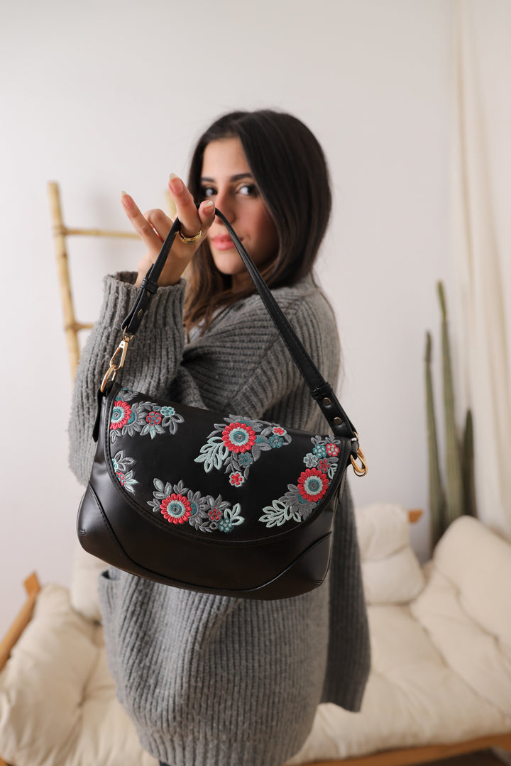 Floral Elegance Crossbody Bag Black