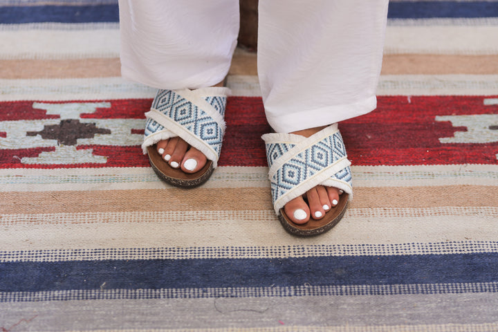 Tribal Fringe Sandals - Baby Blue