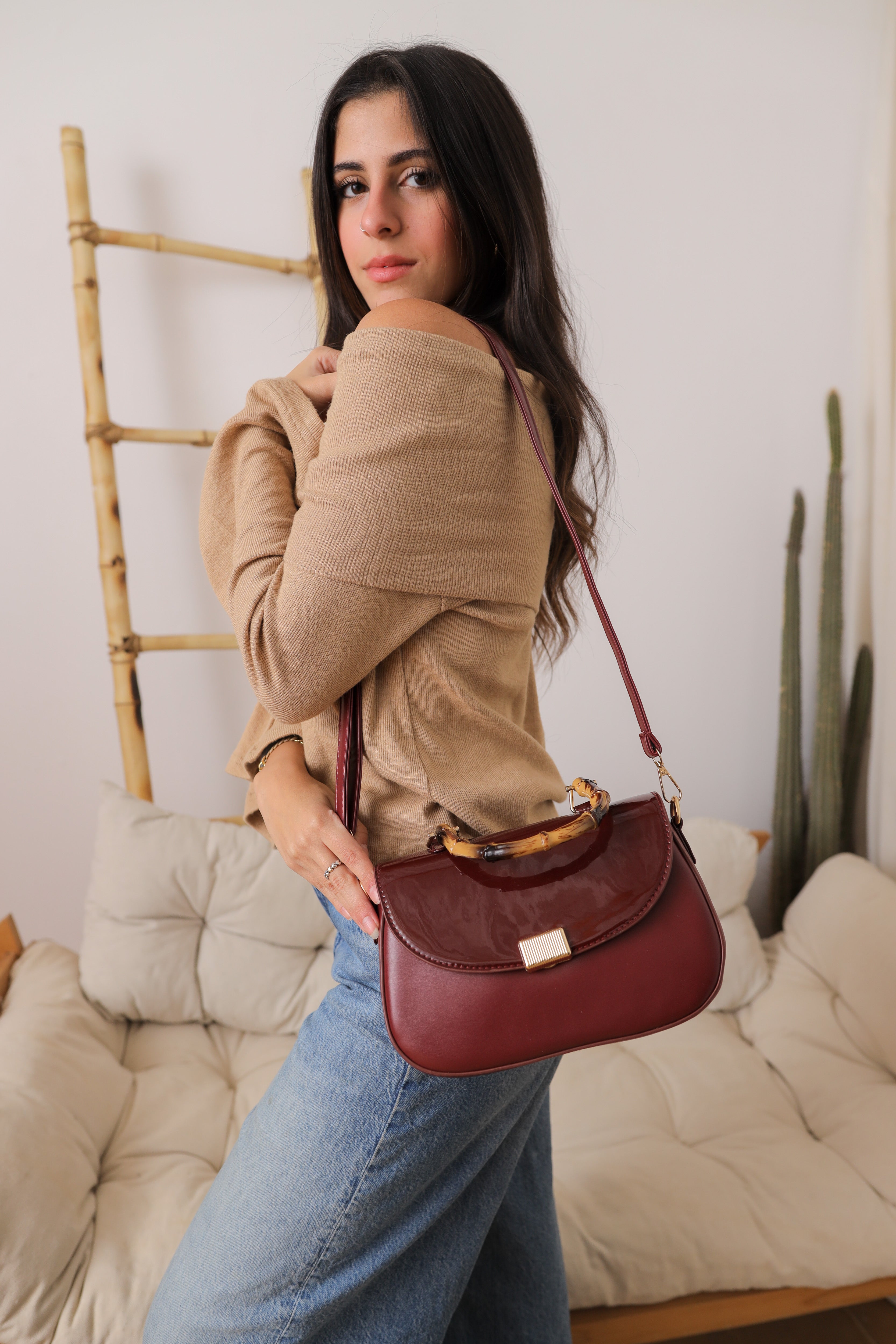 Verne Maroon Cross bag with Handles – Havva Dose