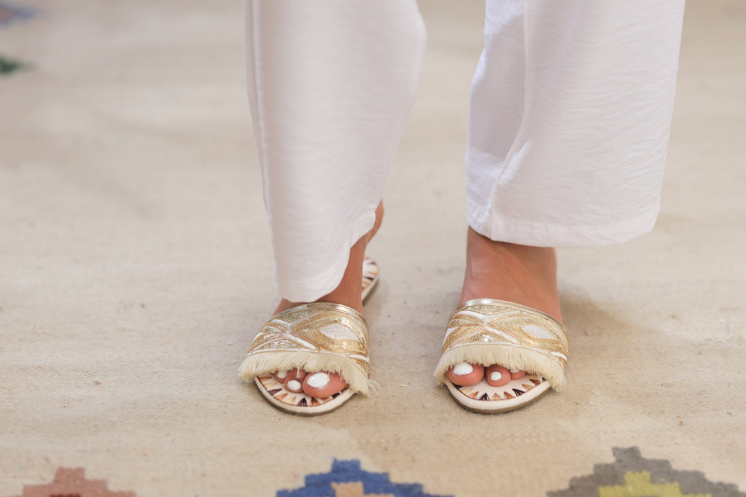 Sequin Embellished Slides - Beige