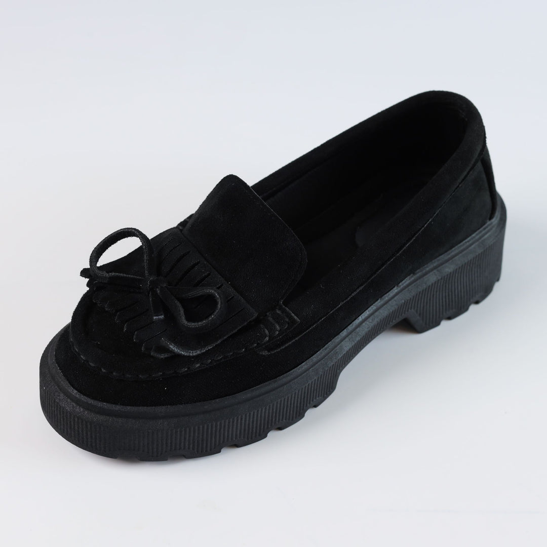 Quality Suede Chunky Loafers - Black