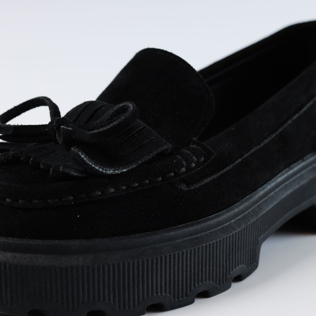 Quality Suede Chunky Loafers - Black