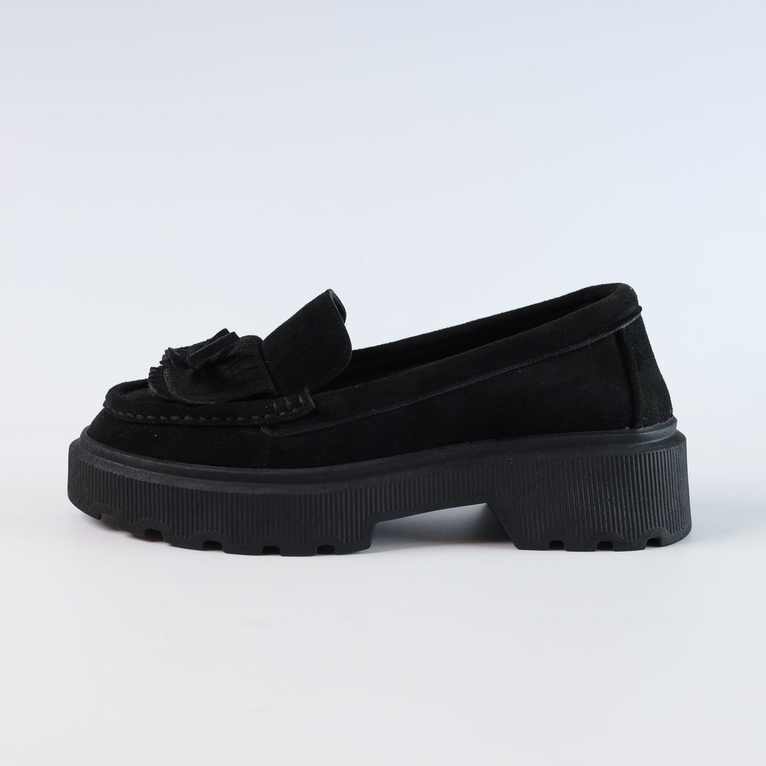 Quality Suede Chunky Loafers - Black