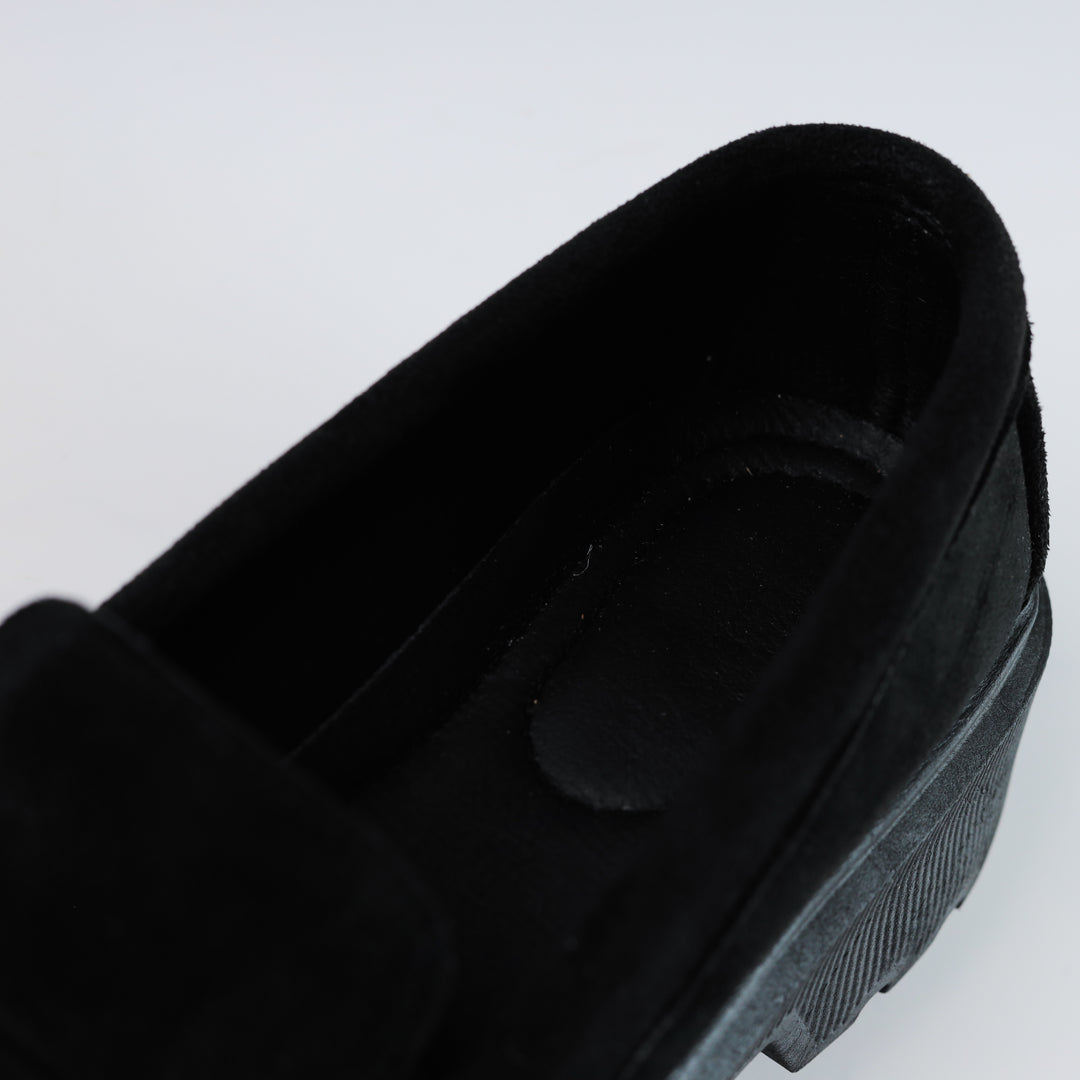 Quality Suede Chunky Loafers - Black