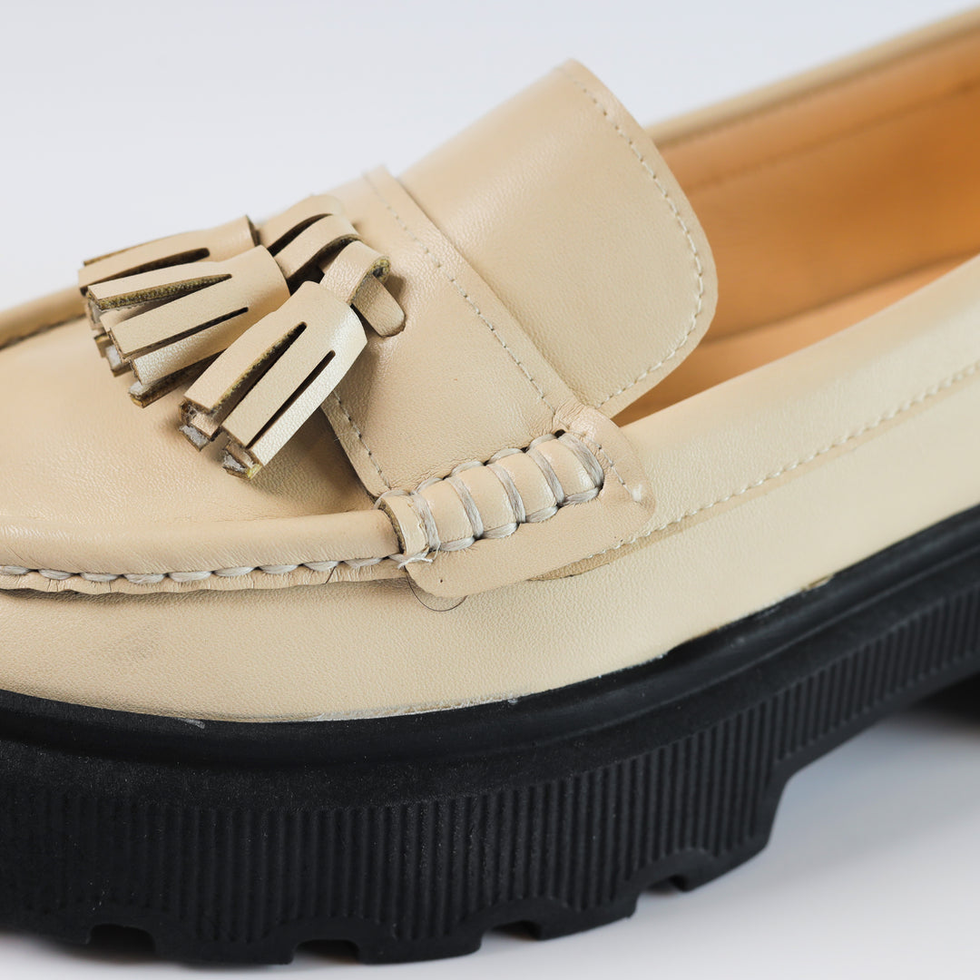 Quality Leather Chunky Bells Loafers - Beige