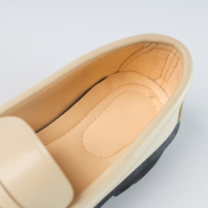 Quality Leather Chunky Bells Loafers - Beige