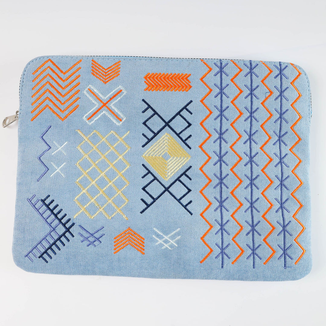 Embroidered Pattern Laptop Sleeve - Babyblue