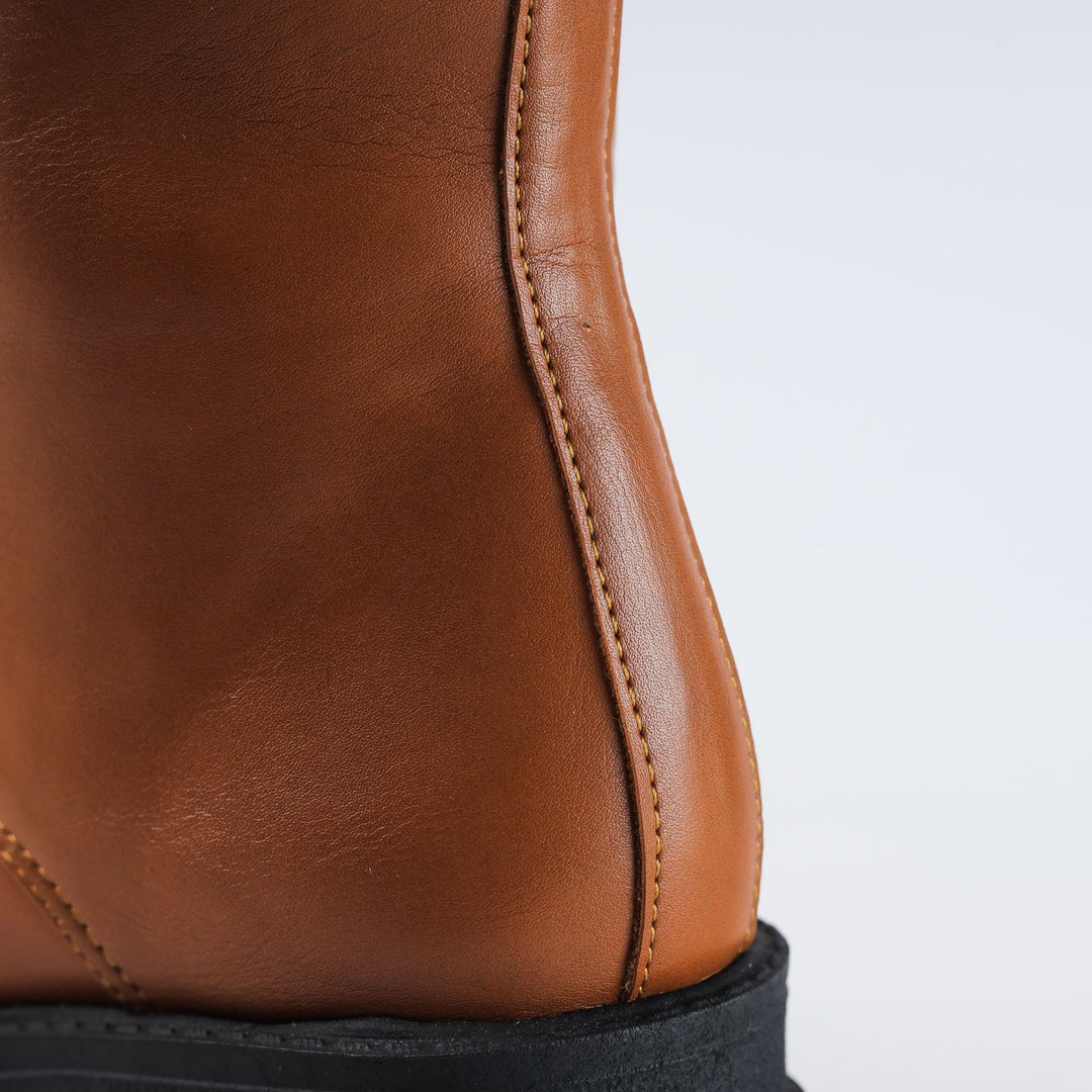 High Laceup & Zipper Plain Leather Boots - Havane