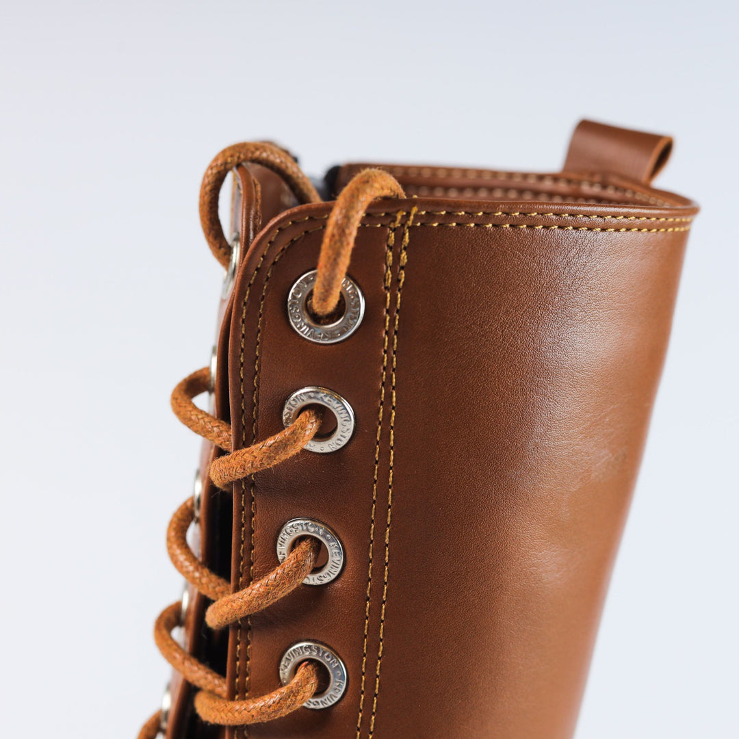 High Laceup & Zipper Plain Leather Boots - Havane