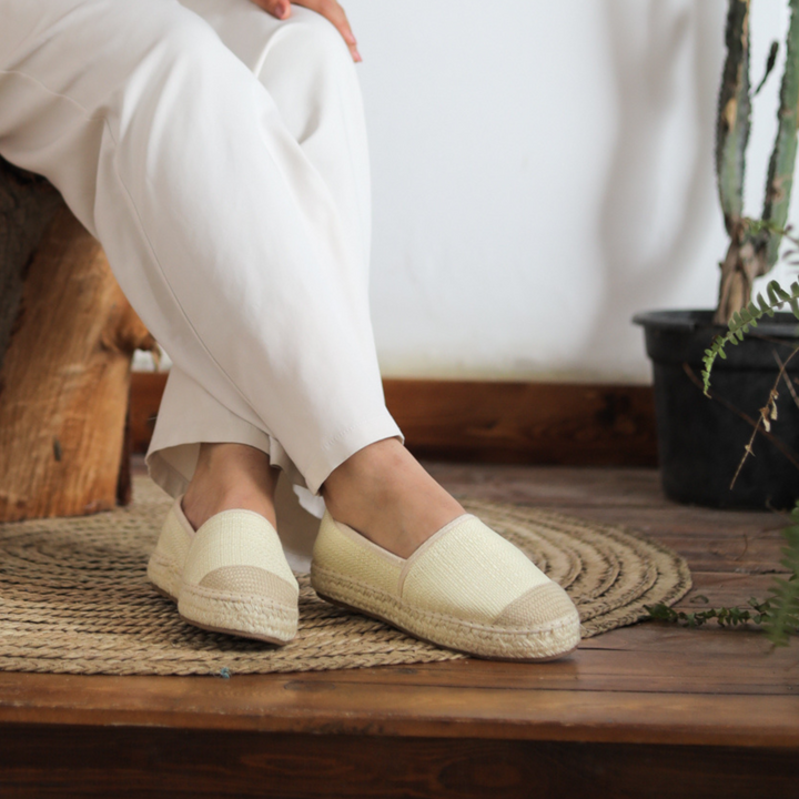 Fabric Patter Espadrilles - Beige