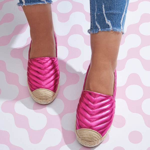 Çarpıcı | Shiny Stitched Pattern Espadrilles - Pink
