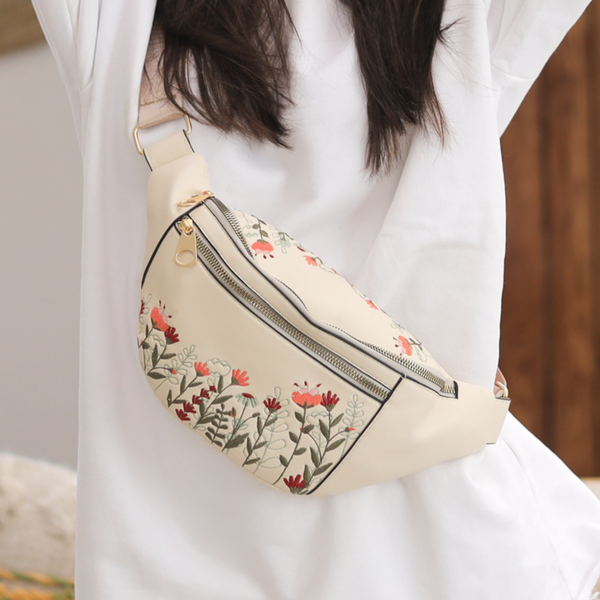 Waist Bag Beige Round Roses