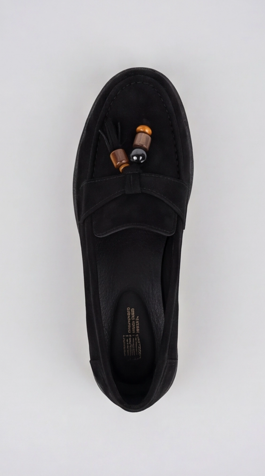 Black Suede Beaded Tassel Loafers