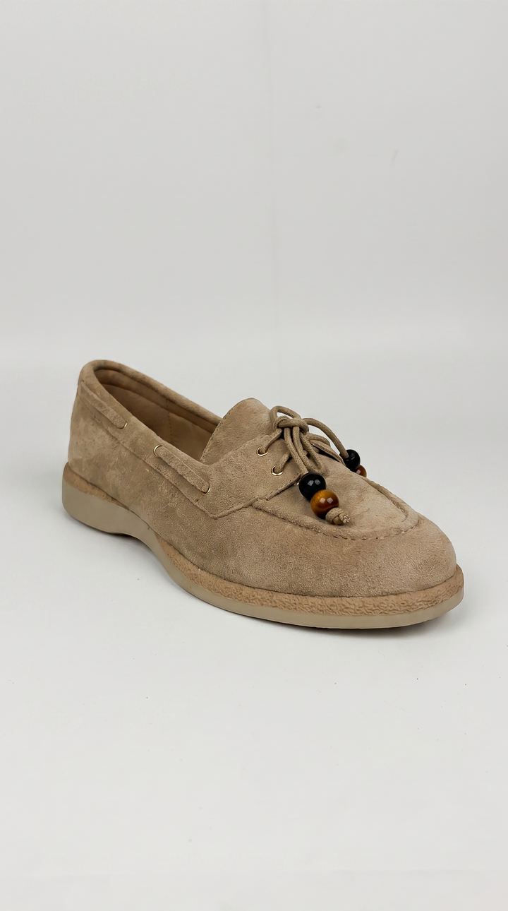 Sand Suede Beaded Lace Boat Shoes