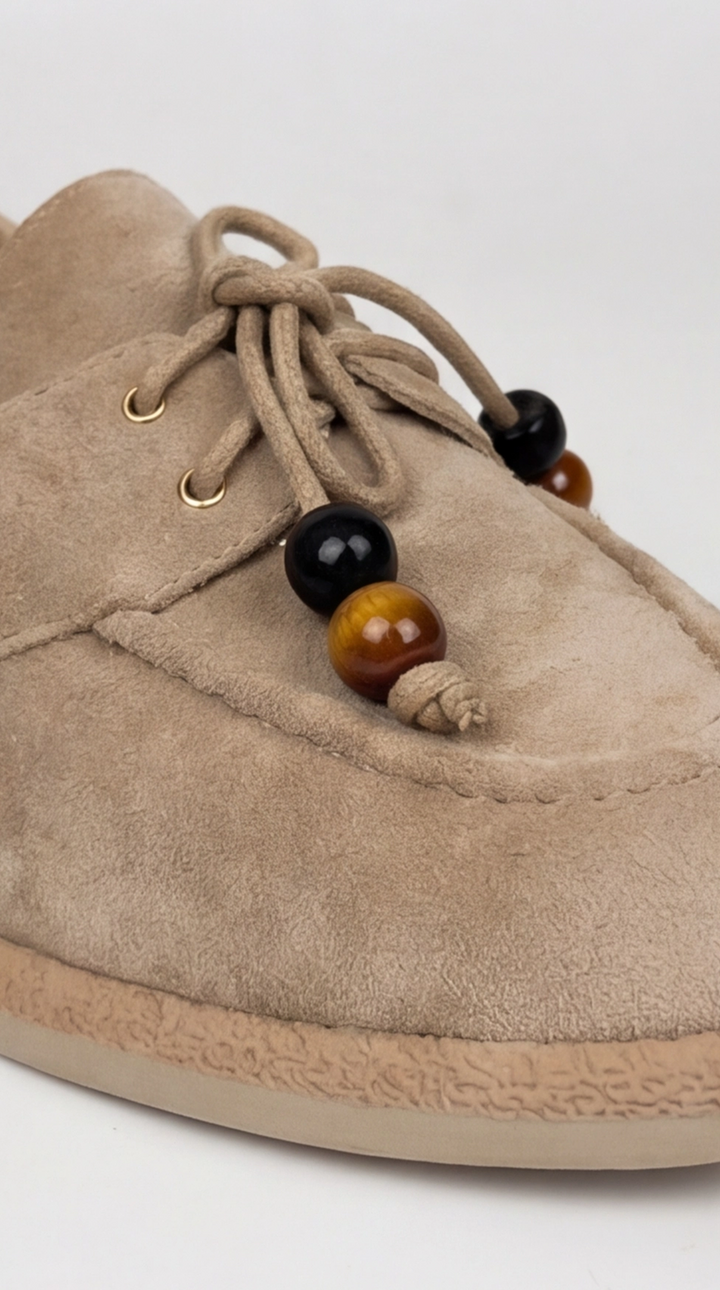 Sand Suede Beaded Lace Boat Shoes