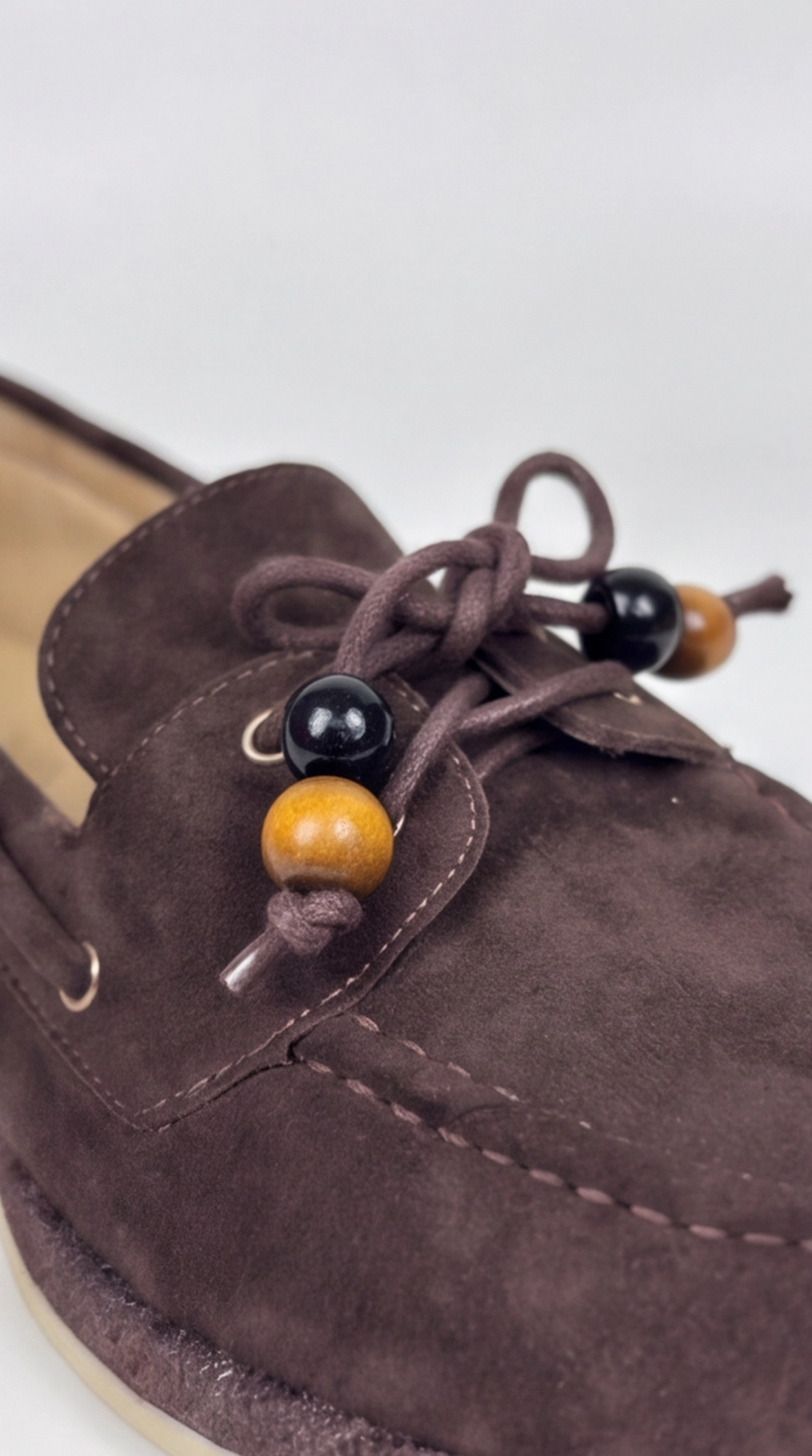 Dark Brown Suede Beaded Boat Shoes