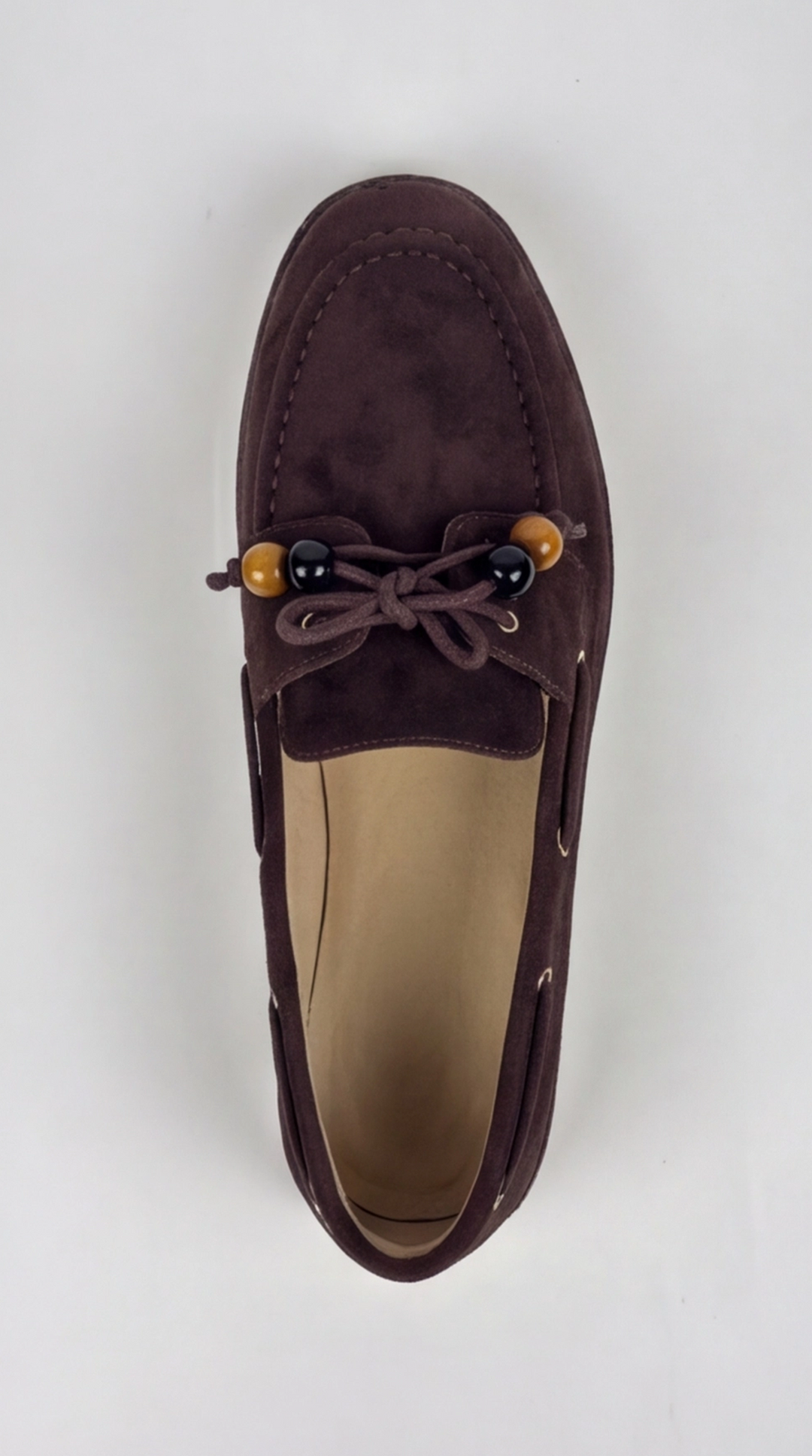 Dark Brown Suede Beaded Boat Shoes