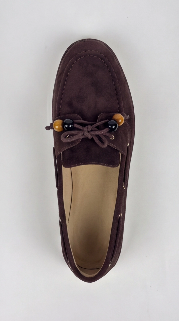 Dark Brown Suede Beaded Boat Shoes